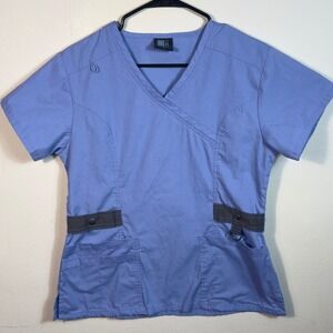 Medgear Scrub Top Womens Small Blue V Neck‎ Short Sleeve Uniform Workwear